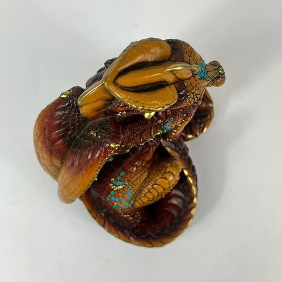 Windstone Editions 1986 Dragon Vintage Statuette Turquoise Gold Brown 9.5" Pena - Picture 5 of 16